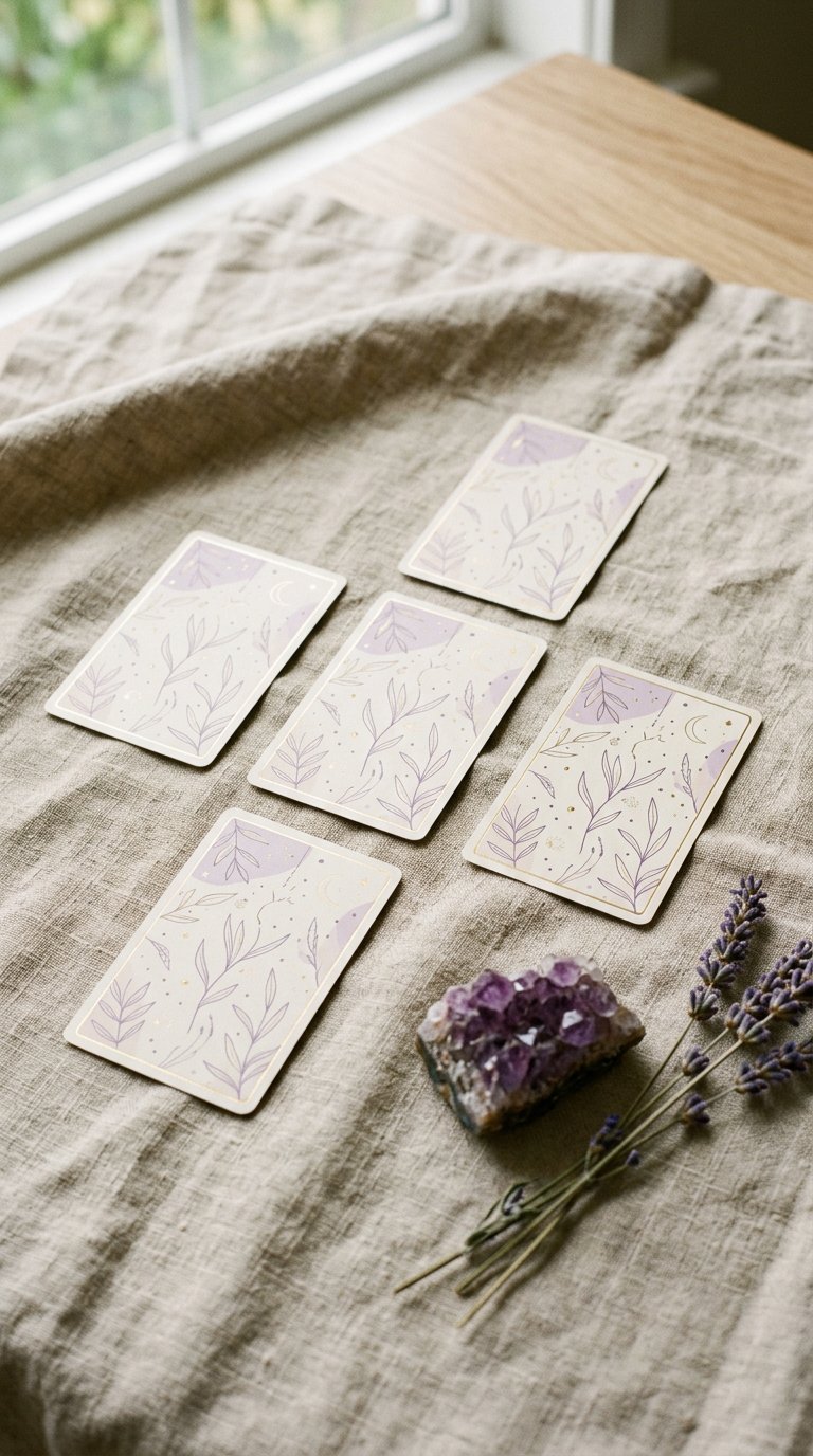 Cartas de tarot viradas sobre tecido linho